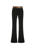Leopard Splice Elastic Waist Flare Leg Pants-Outfit