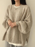 Oversized Split Hem Pullover Sweater-Outfit