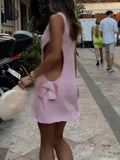 Pink Side Waist Cut Out 3D Bow Mini Dress-Outfit