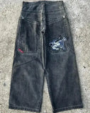 Men's Jeans Y2K Bag Vintage High-Quality Pattern Hip-Hop Street Leisure Men Harajuku Wide Legs-Outfit