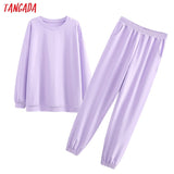 2020 Autumn Women's sets cotton suit oversized 2 pieces o neck female casual hoodies sweatshirt pants suits