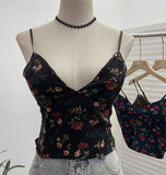 Real Shooting Hottie Deep V-Neck Broken Flower Short-Sized Hong Kong Wind Sling Female Wear With Chest Cushion Small Waistcoat Sleeveless Top