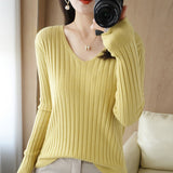 Fongt New Spring And Autumn V-Neck Vertical Knit Short Sleeve Women's Collar Slim Solid Color Wool Undershirt Jacket-Outfit