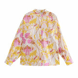 New Spring Summer Women Retro Printing Simple Style Long Sleeve Shirt And High Waist Casual Shorts
