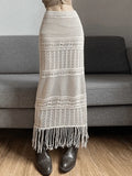 Fringed Crochet Hollow Knit Long Skirt-Outfit