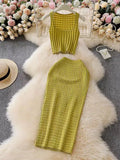 Fongt Hottie Port Style Suit Women's Summer Short Vest Top With High Waist Half Skirt Knit Two Sets