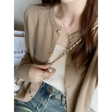Fongt Gray Knitted Cardigan Women's Autumn With High-End Sweater Coat Early Autumn Temperament Long Sleeve