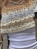 Super Crop Long Sleeve Striped Crochet Knit Top-Outfit