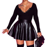 Fongt Women's 2024 Sexy Solid Color PU Skirt Women's Skirt Mini Skirt Skirt-Outfit