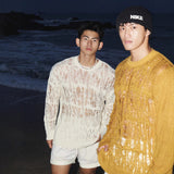 Fongt And Lonely Wind Hollow Knitted Shirt Male Sense Perspective Loose Long-Sleeved Net Eyes Twilight Twilight Tearing Up Fashion Clothes