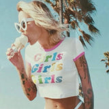 Fongt Summer Women's Ins Slim Letter Print Round Collar Short T-Shirt