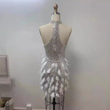 High-Dant Shiny Shiny Feather Dress With Empty Hanging Neck Dress Light And Hot Party Dinner
