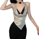 Fongt New Summer Sexy Hot Girl Small Street Personality Show Thin Slim Hanging Neck Top-Outfit