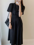 Has Been Updated Chic Korean Version Summer Niche Temperament Pleated Design Strap Versatile Dress-Outfit