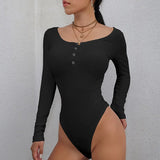 Fongt Autumn New Women's Round Collar Press Button Long Sleeve Slim Fashion Base Base Onesie