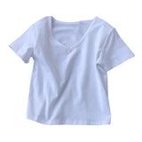 Fongt Women With Ins Tight Short Sleeve V-Neck Solid Color Short T-Shirt In Summer