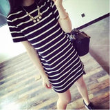 Fongt Summer Women's Wear Long Women's Stripe Loose Short-Sleeved T-Shirt Korean Version Horizontal Stripe Women's