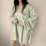 Letter Print Oversized Hooded Long Sleeve Tee-Outfit