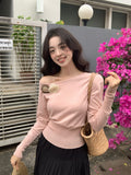 Fongt Xixi 2025 Spring New Ins Temperament Shoulder Wool Bottom Shirt Long-Sleeved Knitwear Women's Top 25149