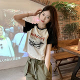 Fongt Print Short-Sleeved T-Shirt Female 2024 Summer Korean Version Of The New Slim And Versatile Short Student Jacket