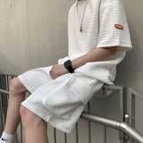 Summer Cargo Shorts Set Two Piece Loose Tracksuit Short Sleeve Tee Oversized T-shirts Men's Sets Male Chic Casual