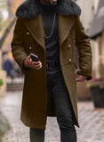 Fongt Men's Casual Large Wool Collar This Coat Solid Color Double Buckle Men's Coat To Keep Warm