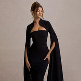Solid Cape Bodycon Midi Dress-Outfit