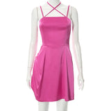 Fongt 2023 New Net Color Cross Hanging Neck Sling Sexy Dress