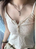 Women Beige Floral Printed Front Buttons Short Camis 2023 Summer Vintage Sleeveless Female Tops Chic-Outfit