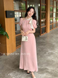 Fongt Xixi 2025 Summer New French Temperament Flax High Waist Dress Elegant Holiday Dress 88347