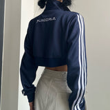 Side Stripe Zip Up Cropped Jacket-Outfit