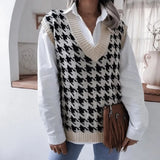Fongt And Autumn New Sweater Women Casual Knitting Vest Thousand Bird Case Jacket Women's