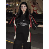 Oversized T Shirts Women Man Y2k Streetwear Patchwork Short Sleeve Tees Female Casual Sporty Black Couple Tops-Outfit