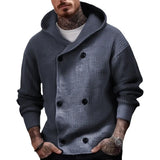 Fongt Men's Autumn And Winter Double Buckle Thick Hooded Knitted Jacket Casual Cardigan Sweater
