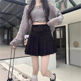 Fongt Skirt Women Spring And Autumn Wick Velvet Skirt Brown Large Size Fat Mm High-Waist College Windy Skirt Thin