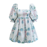 Printed Square Collar Lantern Short High Waist Sleeve Women's Backless Puffy