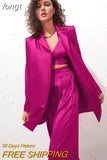 Pink Blazer 3 Pcs Set Pant Suit Women High Street Lace Up Blazer Backless Top Straight Pants Suit Female Summer