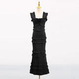 Fongt Temperament Dress Women 2025 Summer New Elegant Wind Flowers Spliced Wood Ear Design Sling