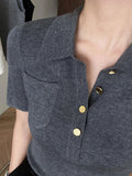 Fongt Polo Collar Gray Short-Sleeved Knitted Shirt For Summer Shorts For High-End Temperament Ice Jersey T-Shirt