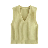 Fongt Solid Color Sleeveless Vest 2025 Spring Leisure V Collared Women's Knitting Top