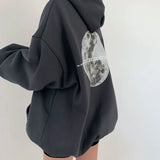 Vintage Moon Print Oversized Pullover Hoodie-Outfit