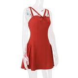 Red Bow Straps Mini Dress-Outfit