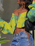 New 2022 Y2K Women's Autumn Winter Sweaters Pin Tie Dye Vintage Cardigans Cutout Fashionable Short Tops