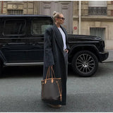 Grey Stripes Trench Long Coat-Outfit
