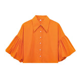 Fongt Women's Explosive Fashion Bubble Sleeve Open Shirt