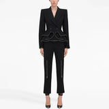 Fongt Star Fashion New Zipper Lotus Side Blazer Small Foot Trousers Set Two Sets