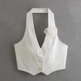 New Bicolor Flower Decorated With Collar Blouse-Outfit