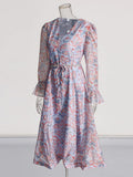 Fashion Temperament Dress Women 2025 New Long-Sleeved Dress V-Neck Print High-End Long Dress