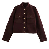 Fongt Women's Explosive Fashion Collar Retro Casual Double-Dbutton Short Jacket Jacket