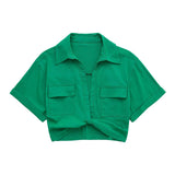 Fongt 2025 Color Elastic New Women's Knot Short Shirt Linen Blend